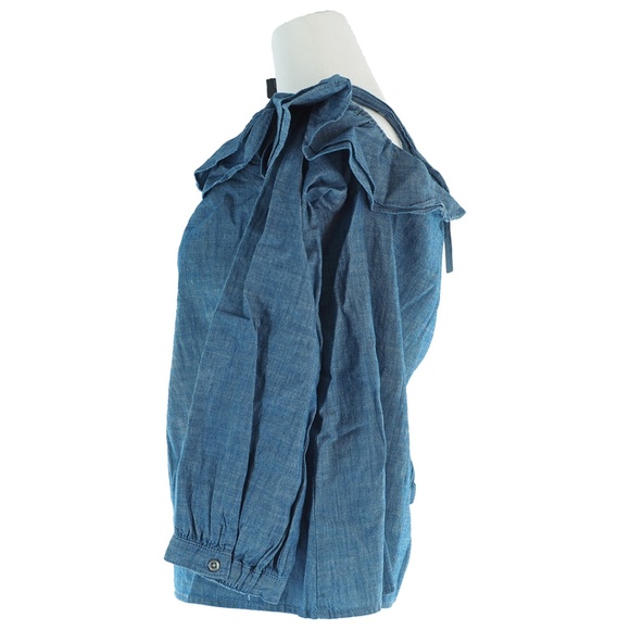 J.Crew Off-the-Shoulder Tie-Neck Top in Chambray - Picture 9 of 12